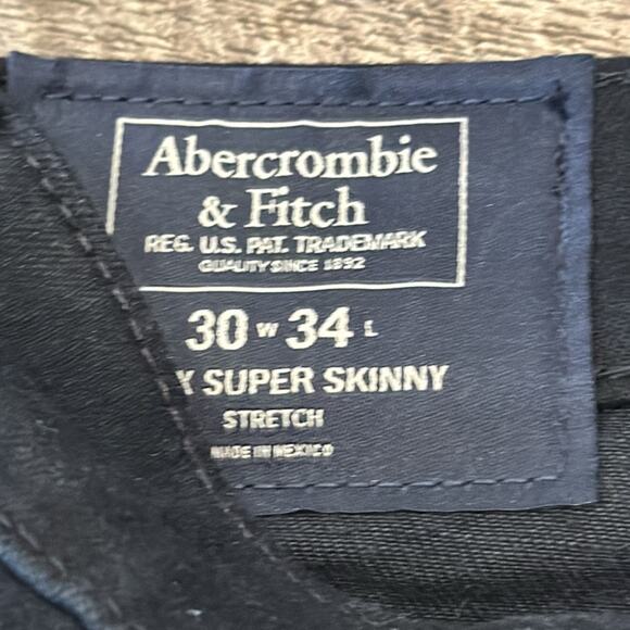 NWT Abercrombie & Fitch Men's Black Felix Super Slim Stretch Denim Jeans 30x34 - Picture 7 of 10